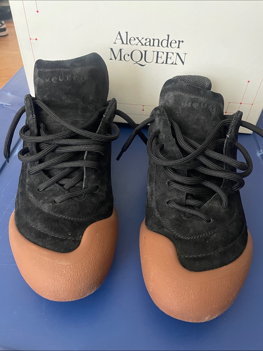 Alexander McQUEEN Men Black Suede Sneakers with Brown Toe